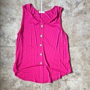 Chic Fuchsia Sleeveless Blouse with Button Accents